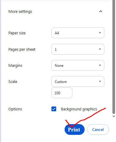 কার্ড প্রিন্ট সেটিংস নমুনা